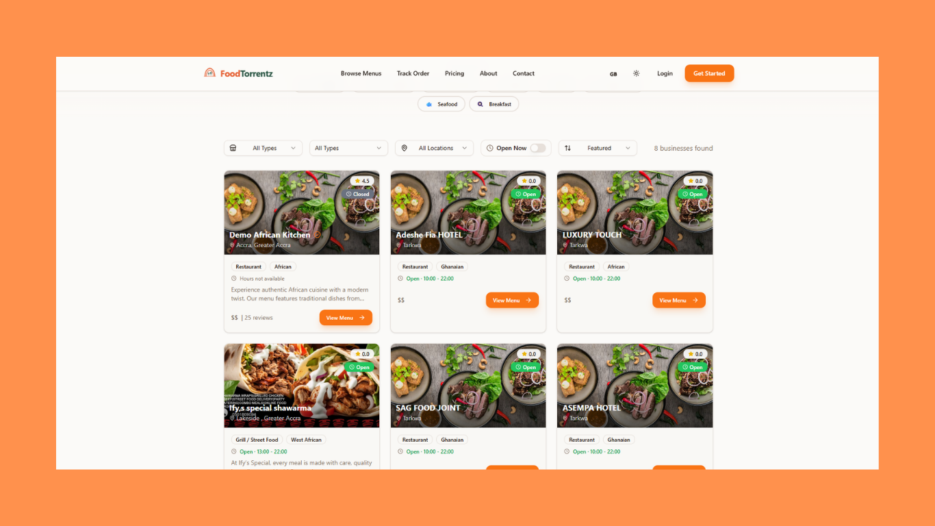 Foodtorrentz Browse Restaurants Page